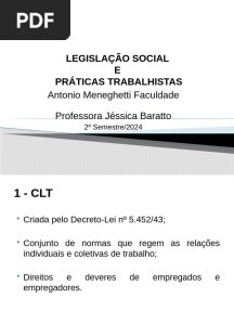 Legislação Social e Práticas Trabalhistas - Aula 1
