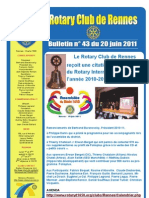 Le Rotary Club de Rennes Reçoit Une Citation Du Président Du Rotary International Pour L'année 2010-2011