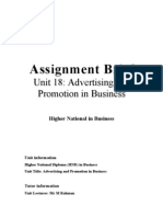 226 Assignment Brief For Advertisement and Promotion in Business - Unit 18 - Adv & Prom in Bus Assignment Brief