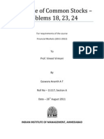 The Value of Common Stocks - Problems 18, 23, 24: To Prof. Vineet Virmani