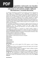 Literatura Española y Universal y Sus Vínculos Con La Literatura Peruana e Hispanoamericana Ubicación en El Contexto Social y Cultural