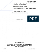 Is - 4503 Specification For Shell and Tube Type Heat Exchangers