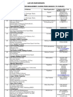 List of Participants: 101 Industrial Disaster Management Course From 08.08.2011 TO 19.08.2011