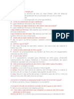 Questionário Sobre Alto Forno e Ligas Metálicas