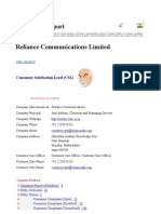 Consumer Report Reliance Communications Limited: Consumer Satisfaction Level (CSL)