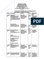 Cronograma de Actividades en Las Semanas de Desarrollo Institucional