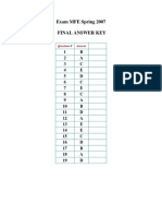 Exam MFE Spring 2007 Final Answer Key