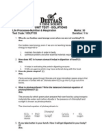 X Cbse Science Unit Test - Solutions: Life Processes-Nutrition & Respiration Marks: 30 Test Code: 10SUT103 Duration: 1 HR