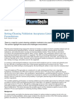 Setting Cleaning Validation Acceptance Limits For Topical Formulations