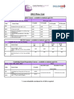 2012 Price List: General English Courses - Available To Students Aged 16+