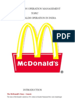 Project On Operation Management Topic MC Donalds Operation in India