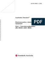 As IEC 60645.1-2002 Electroacoustics - Audiological Equipment Pure-Tone Audiometers (IEC 60645-1-2001 MOD)