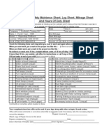 Drivers Daily Check Sheet Log Sheet Mileage Sheet