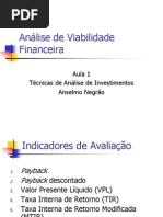 Análise de Viabilidade Financeira - Aula 1 - Indicadores de Viabilidade