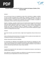 Convenio Relativo Al Derecho de Timbre en Materia de Cheques. Ginebra, 19 de Marzo de 1931