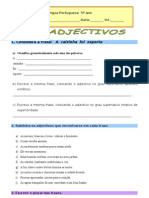 Ficha Trabalho Adjectivos Morfologia