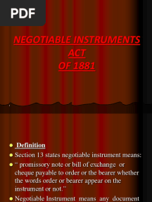 Negotiable Instruments ACT OF 1881