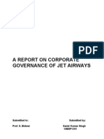 A Report On Corporate Governance of Jet Airways: Submitted To: Submitted By: Prof. S. Bidwai Samir Kumar Singh 10BSP1291