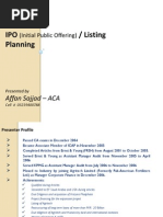 IPO / Listing Planning: Affan Sajjad - ACA