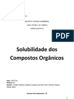 Solubilidade Dos Compostos Orgânicos.