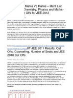 IIT JEE 2011 Marks Vs Ranks