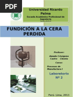 Guias de Laboratorio 2 de Manufactura FUNDICION A LA CERA PERDIDA