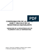 Comprobación de La Ley de Ohm y Cálculo de La Resistencia Equivalente