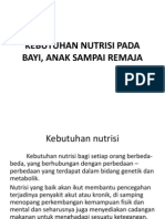 Kebutuhan Nutrisi Pada Bayi, Anak Sampai Remaja