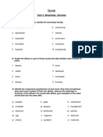 Exs On Morphology - Divide The Words Into Their Morphemes