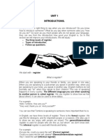 Unit 1 Introductions.: The Three Levels of Register. Types of Introduction. Follow-Up Questions