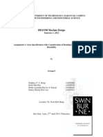 HES3350 Machine Design, Assignment 2: Gear Specification With Consideration of Bending Fatigue and Surface Durability (Semester 1, 2012)