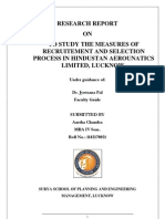 Research Report ON To Study The Measures of Recruitement and Selection Process in Hindustan Aerounatics Limited, Lucknow