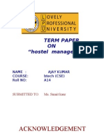 Acknowledgement: Term Paper ON "Hostel Management"