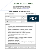 Plano de Ensino 2010-2 Bioquímica (Cerejeiras)