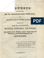 Manuel Lorenzo Vidaurre. Proyecto de Reforma de La Constitución Peruana en Cuanto Al Poder Judicial... Lima, 1833.