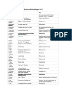 Malaysian State & National Holidays 2012: Dates Occasion For