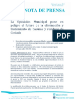 La Oposición Municipal Pone en Peligro El Futuro de La Eliminación y Tratamiento de Basuras y Residuos de Coslada