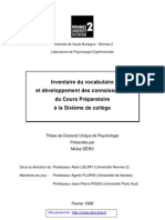 Dero 1998 Inventaire Du Vocabulaire Et Developpement Des Connaissances Du Cours Preparatoire A La Sixieme de College These de Psychologie Univers