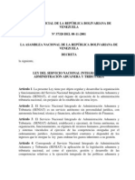 Ley Del Servicio Nacional Integrado de Administracion Aduanera y Tributaria