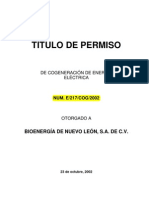 Titulo Cogeneracion de Energia E-217-Cog-2002 (Titulo Permiso)