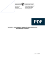 Criterios Admisión de Residuos en Vertederos en P.V.