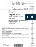 IGCSE Mathematics 4400 May 2004 Question Paper and Mark Scheme Paper 4H N20711