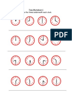 Time Worksheet 1 Write The Times Underneath Each Clock