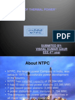 Report On "Generation of Thermal Power" - NTPC Dadri: Submited By-Vishal Kumar Gaur Eee 4 Year