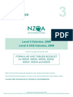 Formula Sheet - New Zealand Level 3 Calculus (2009)