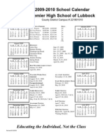 2009-2010 School Calendar Premier High School of Lubbock: Educating The Individual, Not The Class