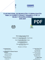 Plan Nacional de Formalización para La Competitividad y Desarrollo de La Micro y Pequeña Empresa