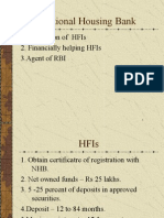 National Housing Bank: 1. Regulation of Hfis 2. Financially Helping Hfis 3.agent of Rbi