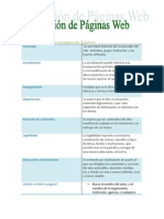 Indicadores para Evaluar Una Página Web Trabajo en Clase Tabla