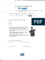 Exercícios de Matematica 7º Ano - Teste de Avaliação - Raiz Quadrada e Raiz Cubica